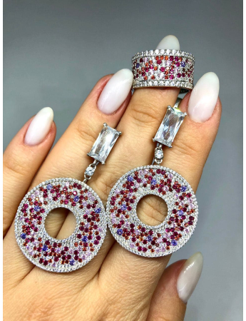 Срібний набір каблучка та сережки Elsa