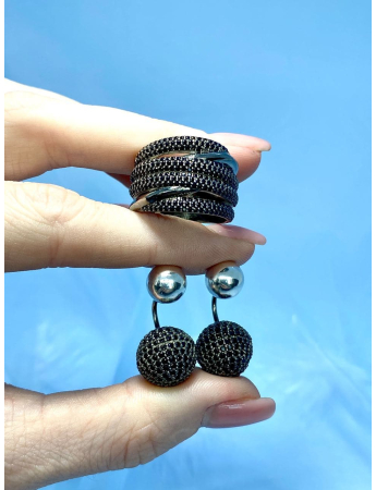 Срібний набір каблучка та сережки Elena