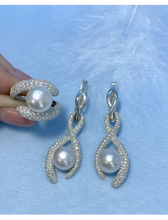 Срібний набір каблучка та сережки Selena